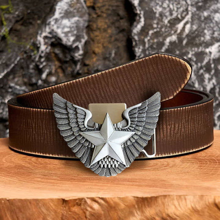 Men's DIY Angel Wing Star Leather Belt with Hidden Lighter