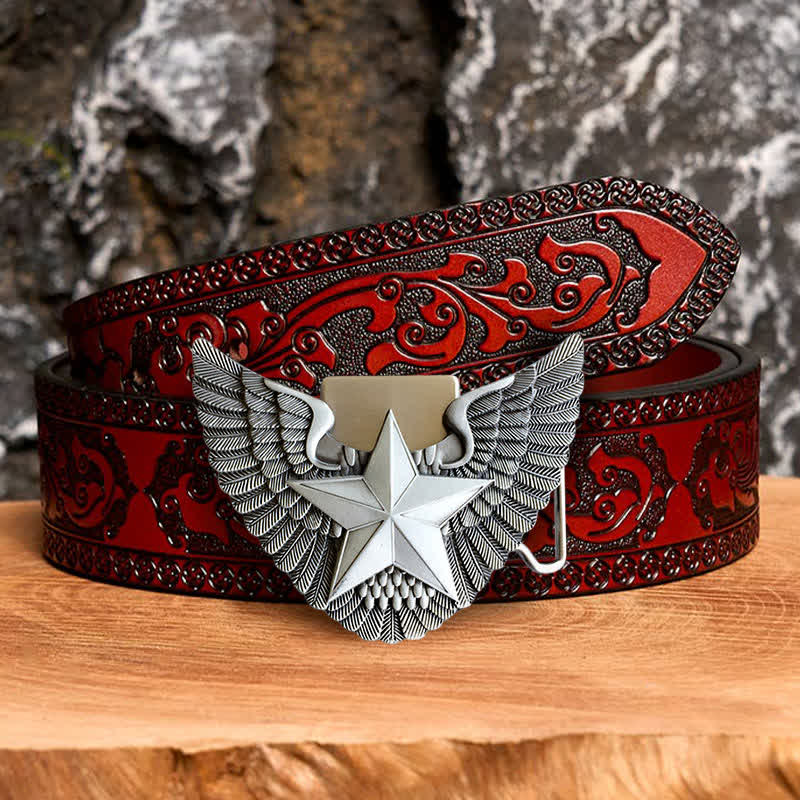Men's DIY Angel Wing Star Leather Belt with Hidden Lighter