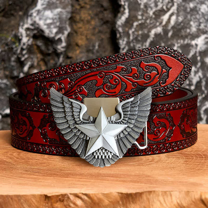 Men's DIY Angel Wing Star Leather Belt with Hidden Lighter