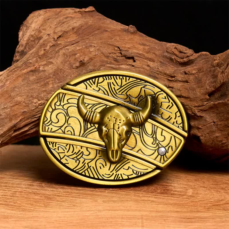 Men's DIY Bronze Longhorn Bull Hidden Folding Knife Leather Belt - Longhorn Bull - Without Belt - Not Included Belt - image 0
