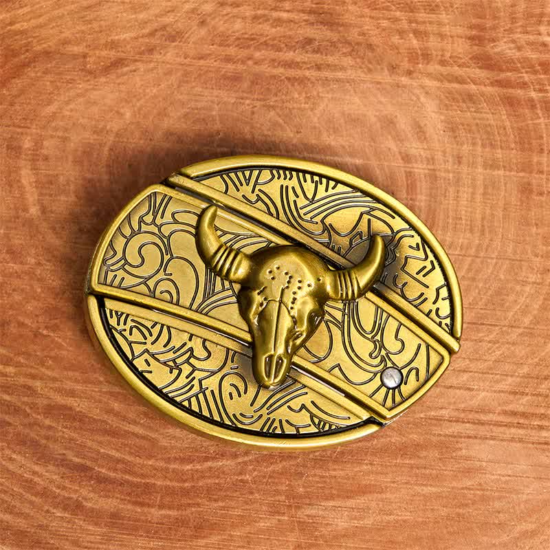 Men's DIY Bronze Longhorn Bull Hidden Folding Knife Leather Belt - image 3