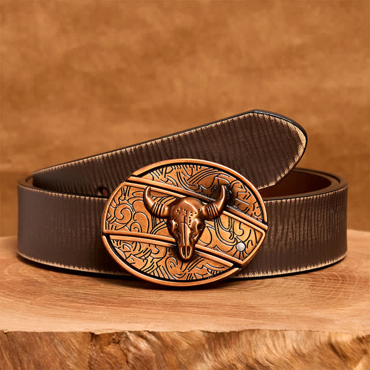 Men's DIY Red Bronze Longhorn Bull Hidden Folding Knife Leather Belt - Longhorn Bull - Brown Distressed Belt - 42 - image 9
