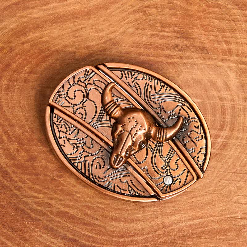 Men's DIY Red Bronze Longhorn Bull Hidden Folding Knife Leather Belt - image 2