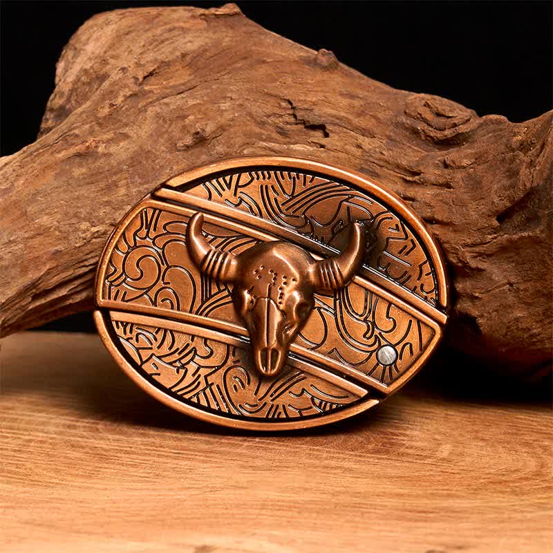Men's DIY Red Bronze Longhorn Bull Hidden Folding Knife Leather Belt - Longhorn Bull - Without Belt - Not Included Belt - image 1