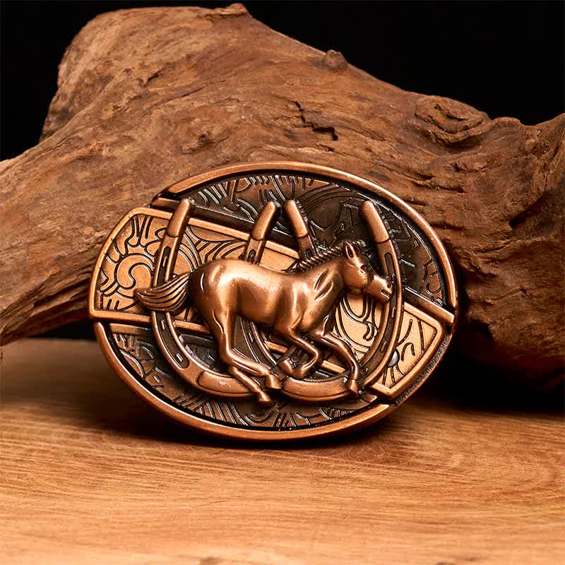 Men's DIY Red Bronze Galloping Horse Hidden Folding Knife Leather Belt - Galloping Horse - Without Belt - Not Included Belt - image 1