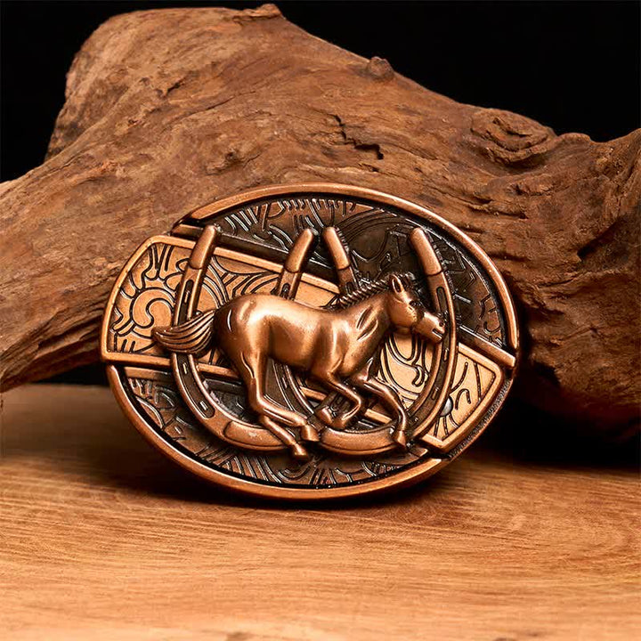 Men's DIY Red Bronze Galloping Horse Hidden Folding Knife Leather Belt - Galloping Horse - Without Belt - Not Included Belt - image 1