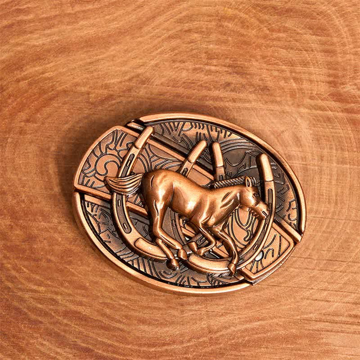 Men's DIY Red Bronze Galloping Horse Hidden Folding Knife Leather Belt - image 3