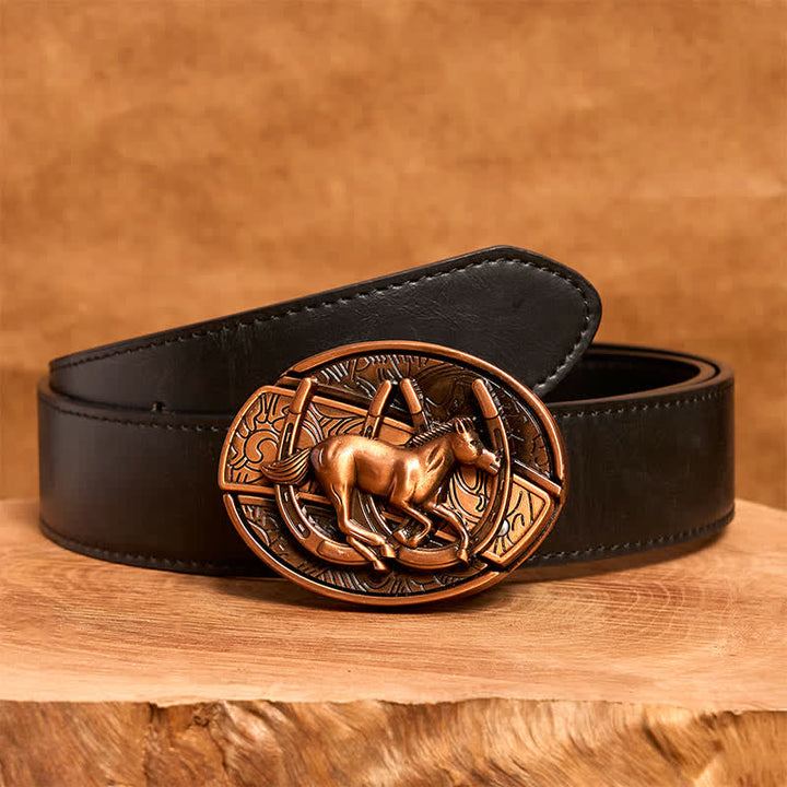 Men's DIY Red Bronze Galloping Horse Hidden Folding Knife Leather Belt - Galloping Horse - Black PU Belt - 42 - image 5