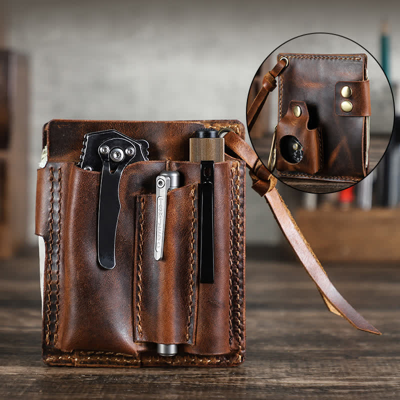 Custom Name EDC Wallet Pocket Organizer Leather Belt Bag - Coffee - image 1