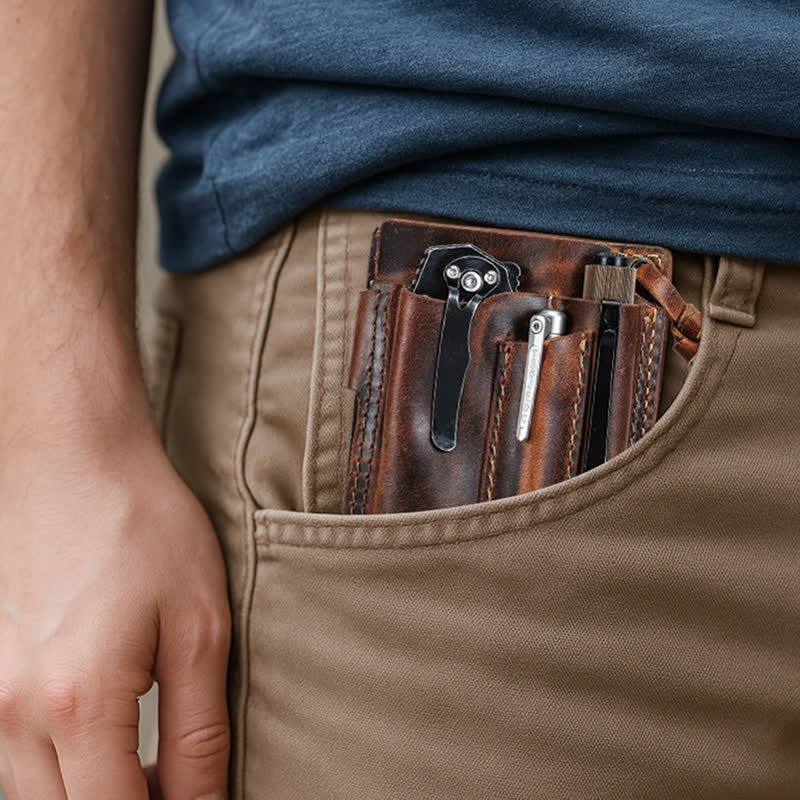 Custom Name EDC Wallet Pocket Organizer Leather Belt Bag - image 1