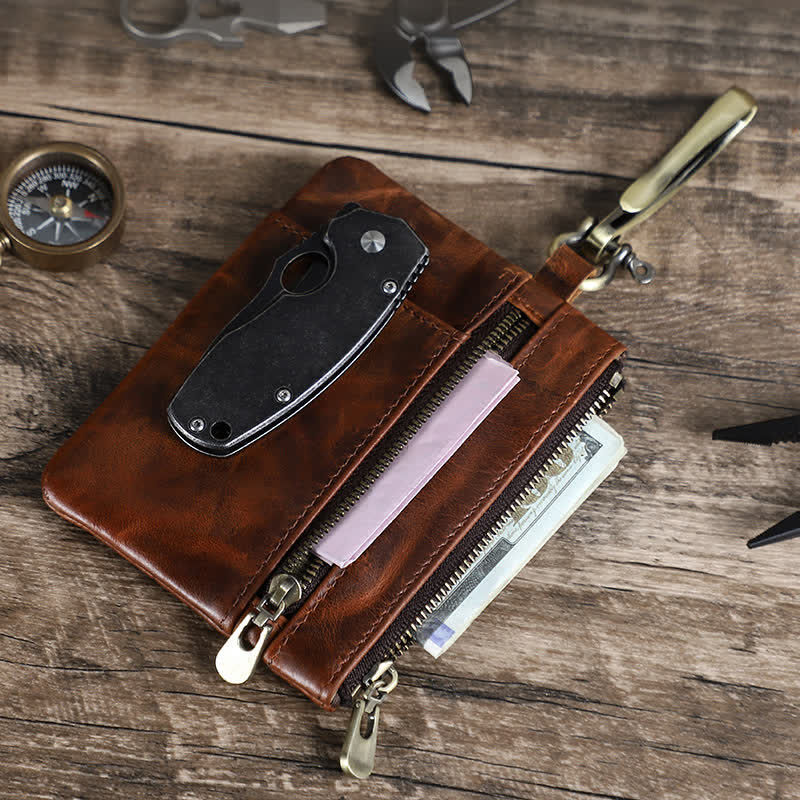 Functional Leather Tool Bag With Large Hook Buckle - Coffee - image 1