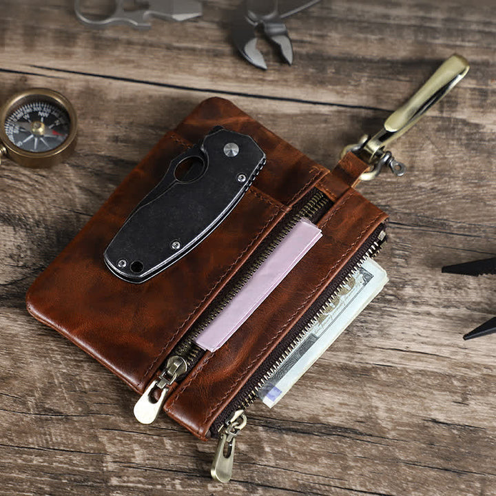 Functional Leather Tool Bag With Large Hook Buckle - Coffee - image 1