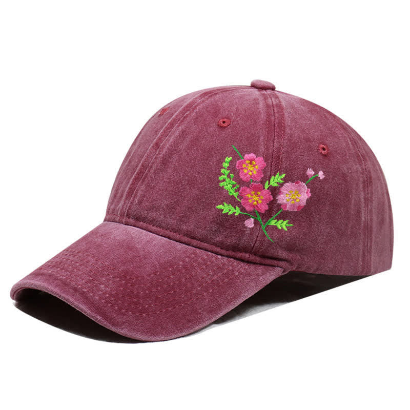 Summer Embroidered Daisy Floral Adjustable Baseball Cap - Style #2 - Burgundy - Adjustable (About 21 5/8"-22 7/8") - image 13