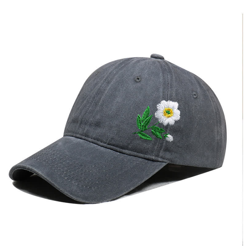 Summer Embroidered Daisy Floral Adjustable Baseball Cap - Style #1 - Gray - Adjustable (About 21 5/8"-22 7/8") - image 6