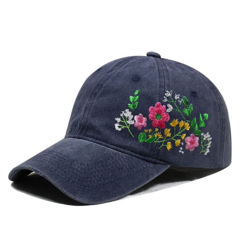 Summer Embroidered Daisy Floral Adjustable Baseball Cap - Style #3 - Navy - Adjustable (About 21 5/8"-22 7/8") - image 17