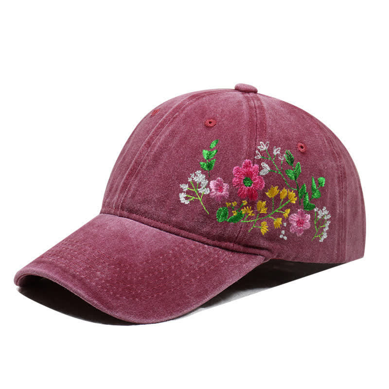 Summer Embroidered Daisy Floral Adjustable Baseball Cap - Style #3 - Burgundy - Adjustable (About 21 5/8"-22 7/8") - image 18