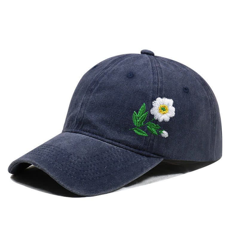 Summer Embroidered Daisy Floral Adjustable Baseball Cap - Style #1 - Navy - Adjustable (About 21 5/8"-22 7/8") - image 3