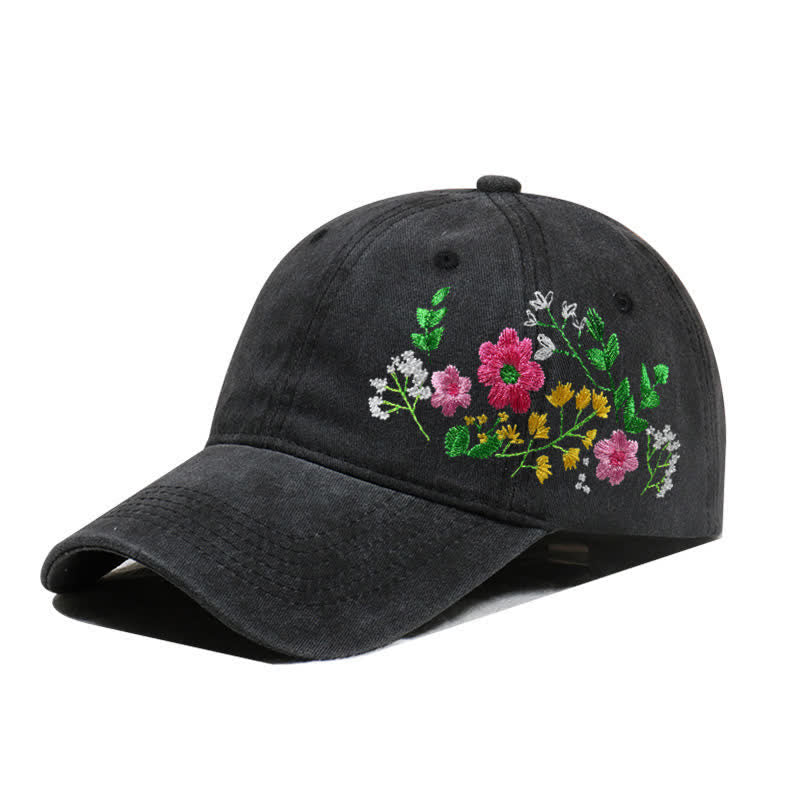 Summer Embroidered Daisy Floral Adjustable Baseball Cap - Style #3 - Black - Adjustable (About 21 5/8"-22 7/8") - image 15