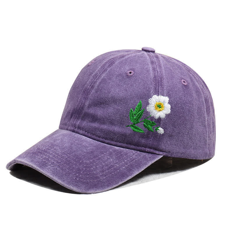 Summer Embroidered Daisy Floral Adjustable Baseball Cap - Style #1 - Purple - Adjustable (About 21 5/8"-22 7/8") - image 0