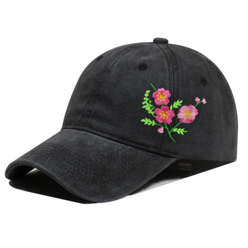 Summer Embroidered Daisy Floral Adjustable Baseball Cap - Style #2 - Black - Adjustable (About 21 5/8"-22 7/8") - image 11