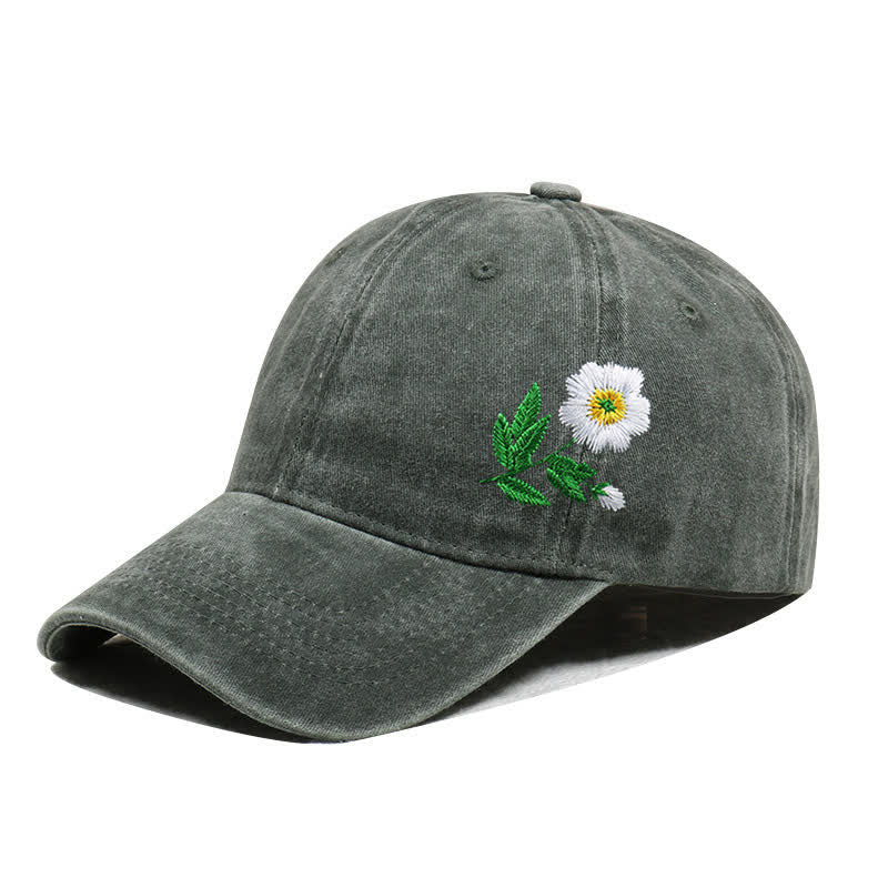 Summer Embroidered Daisy Floral Adjustable Baseball Cap - Style #1 - Army Green - Adjustable (About 21 5/8"-22 7/8") - image 8