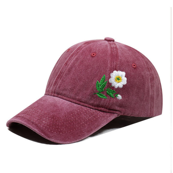 Summer Embroidered Daisy Floral Adjustable Baseball Cap - Style #1 - Burgundy - Adjustable (About 21 5/8"-22 7/8") - image 5