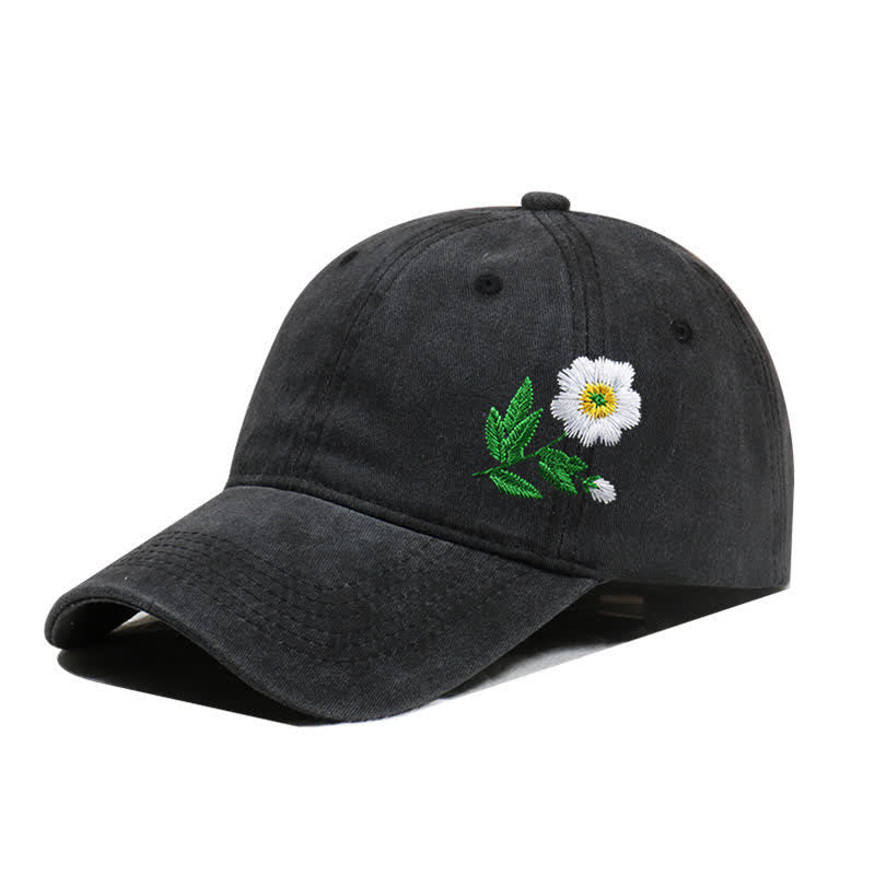 Summer Embroidered Daisy Floral Adjustable Baseball Cap - Style #1 - Black - Adjustable (About 21 5/8"-22 7/8") - image 3