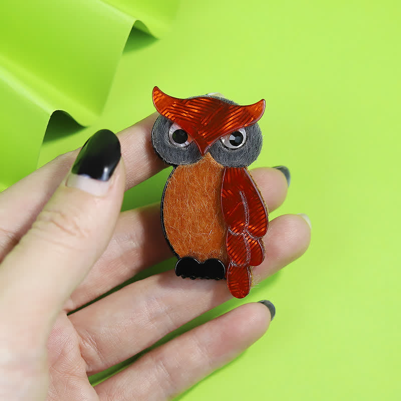 Brown Night Owl Cartoon Bird Handmade Acrylic Brooch - image 2