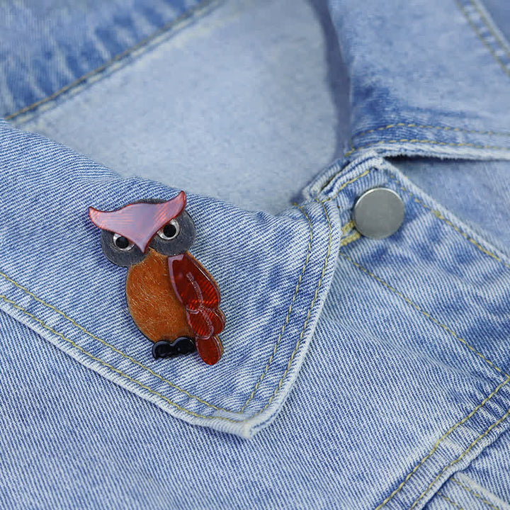 Brown Night Owl Cartoon Bird Handmade Acrylic Brooch - image 1