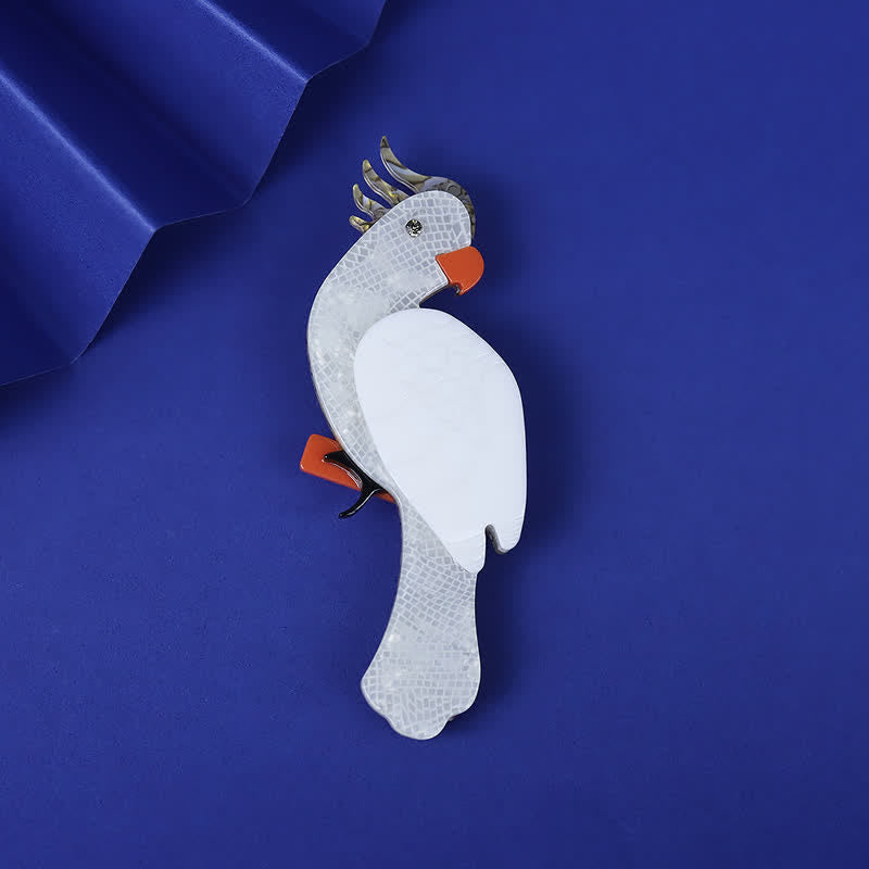 White Parrot Cartoon Bird Handmade Acrylic Brooch - White - image 1