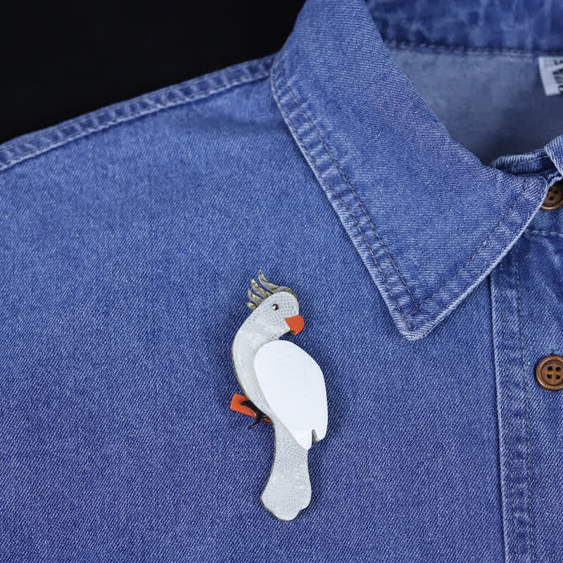 White Parrot Cartoon Bird Handmade Acrylic Brooch - image 1