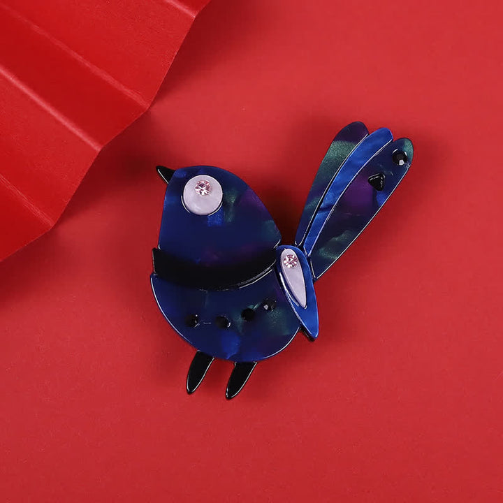 Navy Little Cartoon Bird Handmade Acrylic Brooch - Navy - image 0