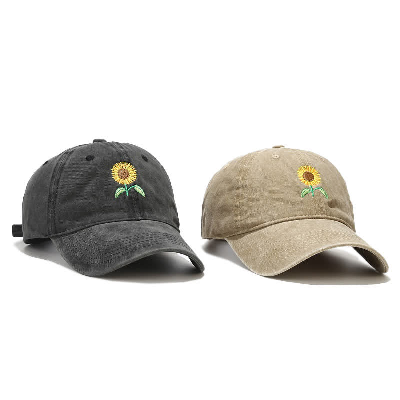 Sunflower Embroidery Floral Adjustable Baseball Cap - image 1