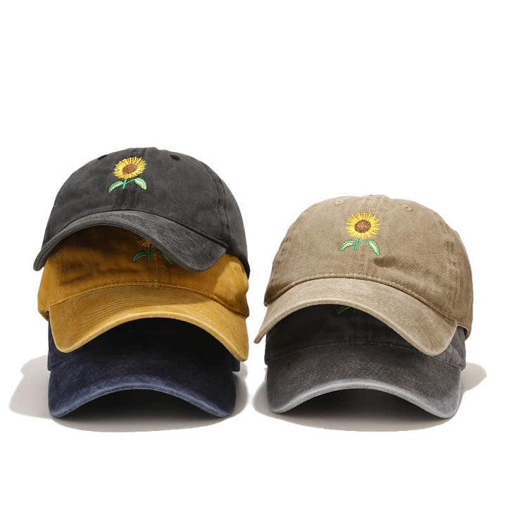 Sunflower Embroidery Floral Adjustable Baseball Cap - image 1
