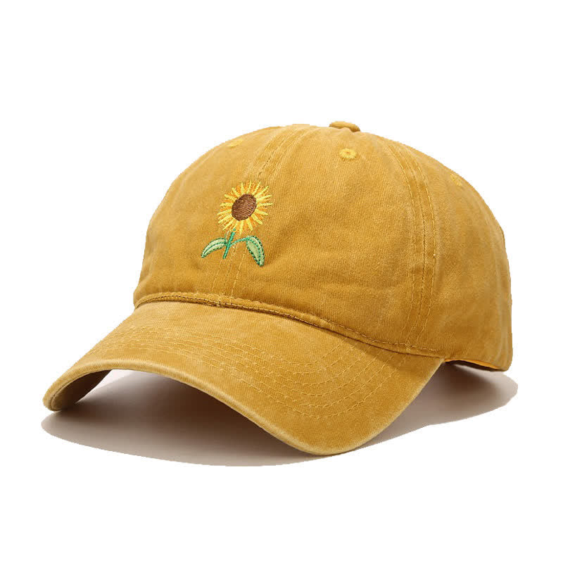 Sunflower Embroidery Floral Adjustable Baseball Cap - Yellow - Adjustable (About 21 5/8"-22 7/8") - image 5