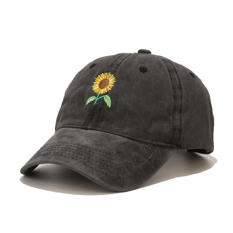 Sunflower Embroidery Floral Adjustable Baseball Cap - Black - Adjustable (About 21 5/8"-22 7/8") - image 7