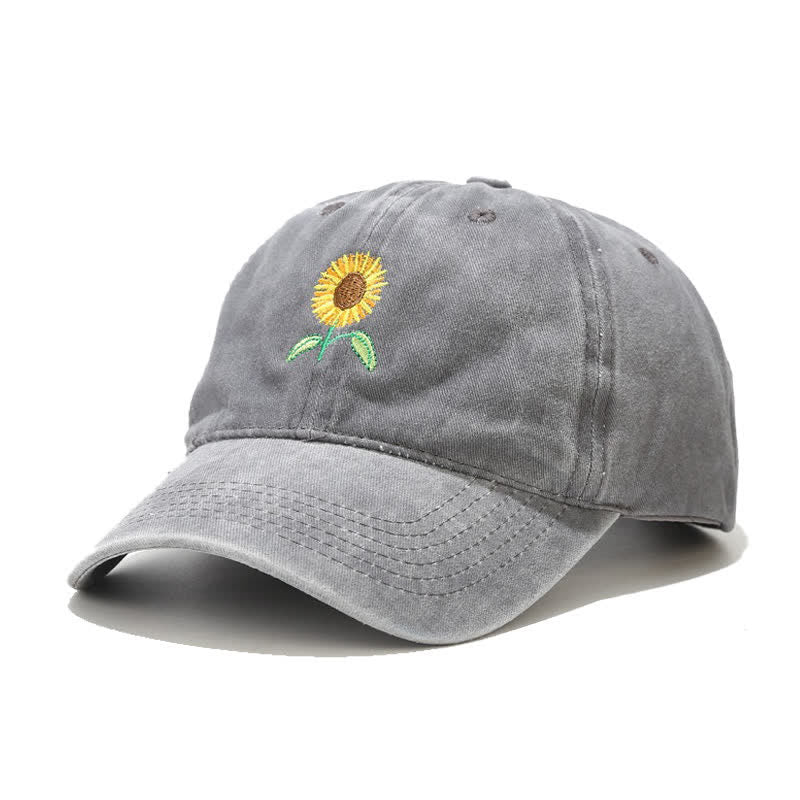 Sunflower Embroidery Floral Adjustable Baseball Cap - Gray - Adjustable (About 21 5/8"-22 7/8") - image 8