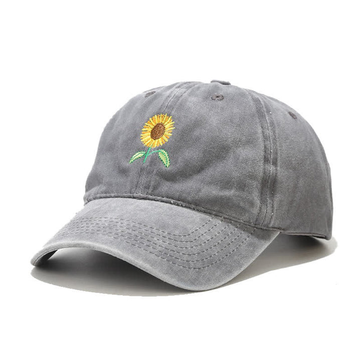 Sunflower Embroidery Floral Adjustable Baseball Cap - Gray - Adjustable (About 21 5/8"-22 7/8") - image 8
