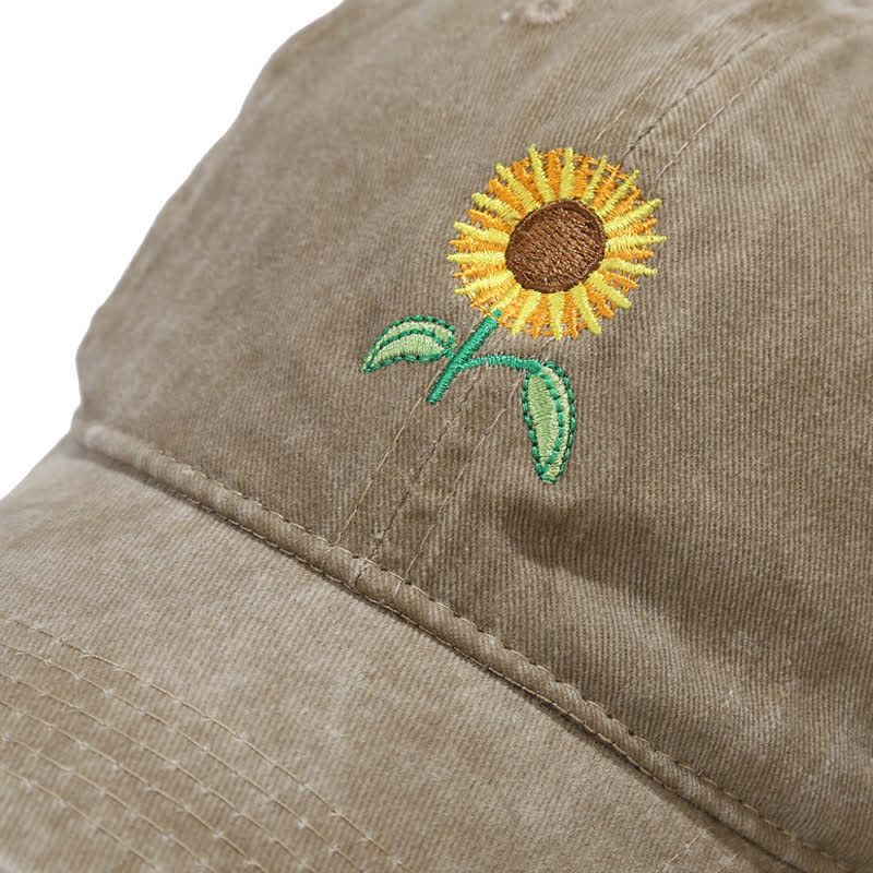 Sunflower Embroidery Floral Adjustable Baseball Cap - image 4
