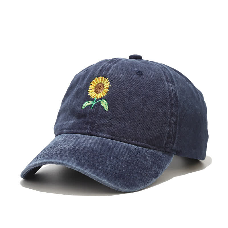 Sunflower Embroidery Floral Adjustable Baseball Cap - Navy - Adjustable (About 21 5/8"-22 7/8") - image 9