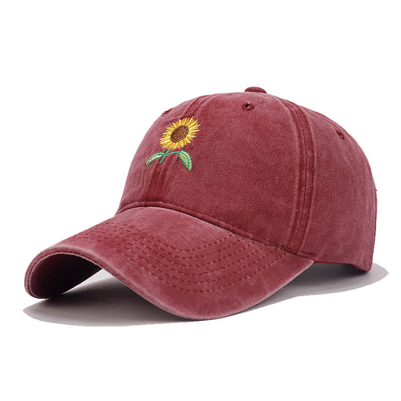 Sunflower Embroidery Floral Adjustable Baseball Cap - Burgundy - Adjustable (About 21 5/8"-22 7/8") - image 8
