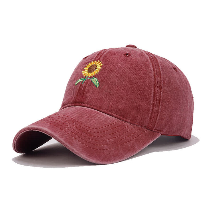 Sunflower Embroidery Floral Adjustable Baseball Cap - Burgundy - Adjustable (About 21 5/8"-22 7/8") - image 8