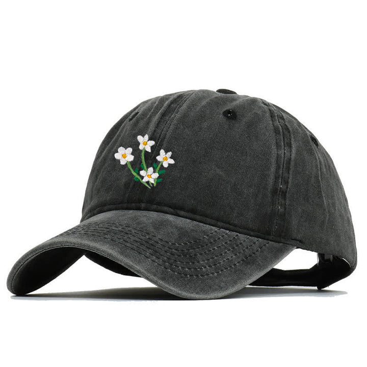 White Flowers Embroidery Floral Adjustable Baseball Cap - image 2