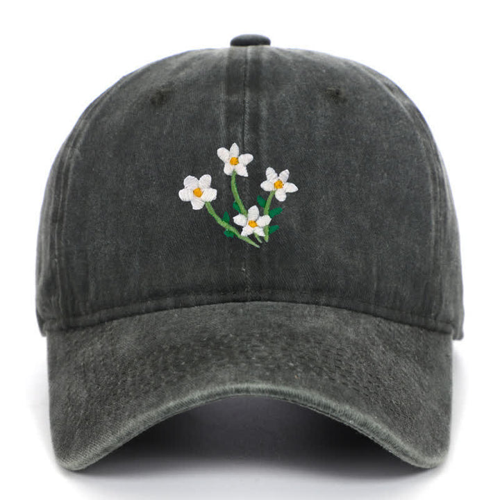 White Flowers Embroidery Floral Adjustable Baseball Cap - Army Green - Adjustable (About 21 5/8"-22 7/8") - image 12