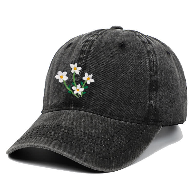 White Flowers Embroidery Floral Adjustable Baseball Cap - image 0