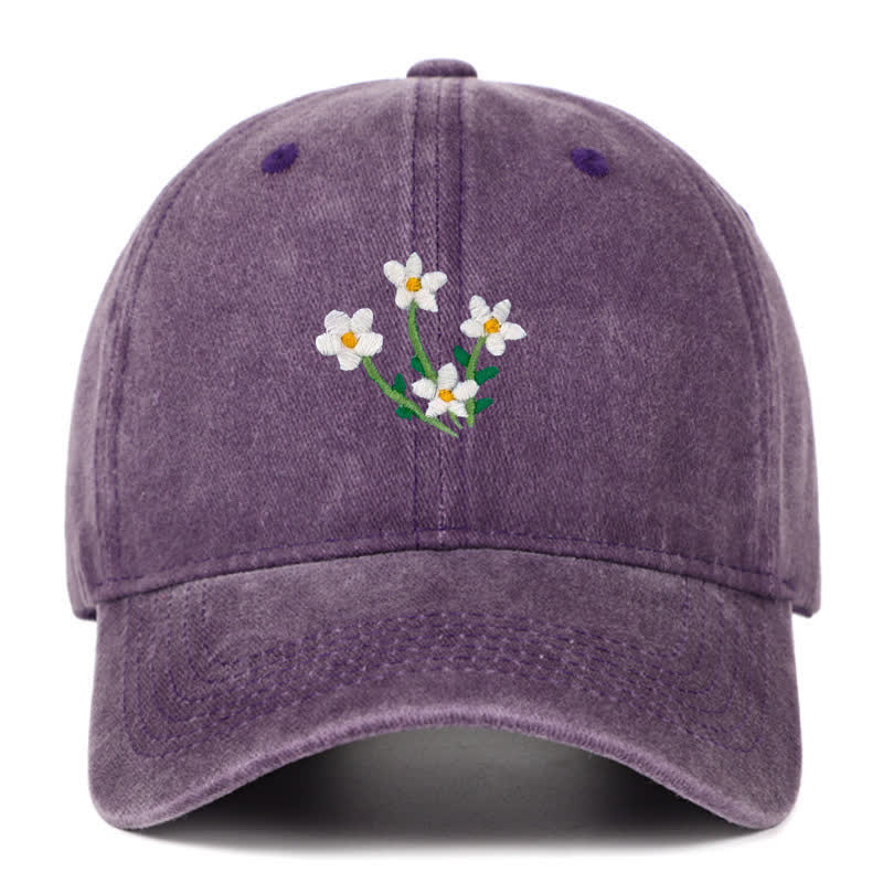 White Flowers Embroidery Floral Adjustable Baseball Cap - Purple - Adjustable (About 21 5/8"-22 7/8") - image 10