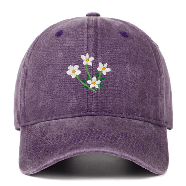 White Flowers Embroidery Floral Adjustable Baseball Cap - Purple - Adjustable (About 21 5/8"-22 7/8") - image 10