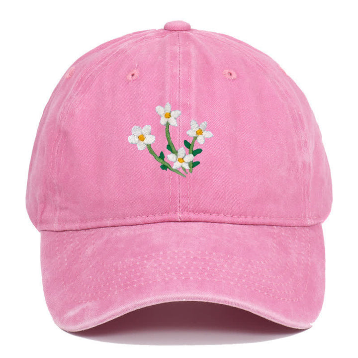 White Flowers Embroidery Floral Adjustable Baseball Cap - Pink - Adjustable (About 21 5/8"-22 7/8") - image 8
