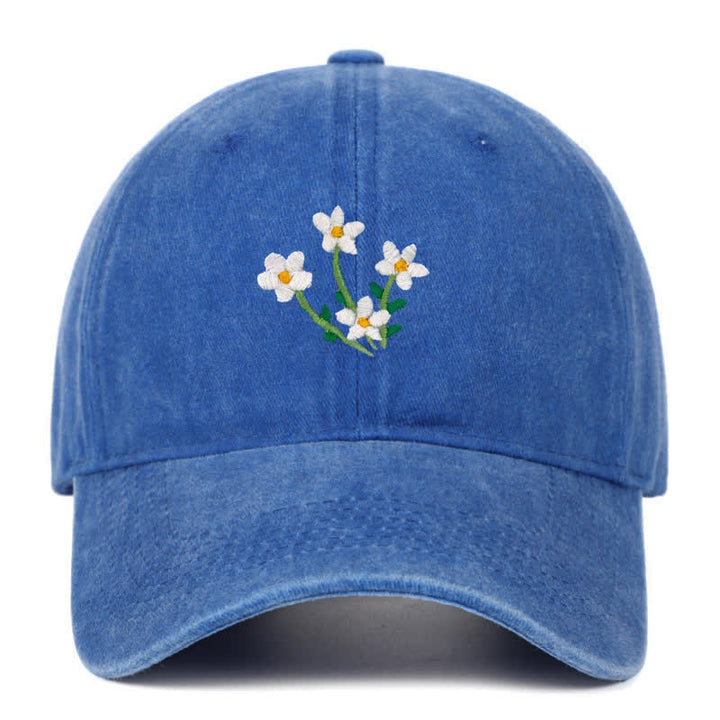 White Flowers Embroidery Floral Adjustable Baseball Cap - Blue - Adjustable (About 21 5/8"-22 7/8") - image 18