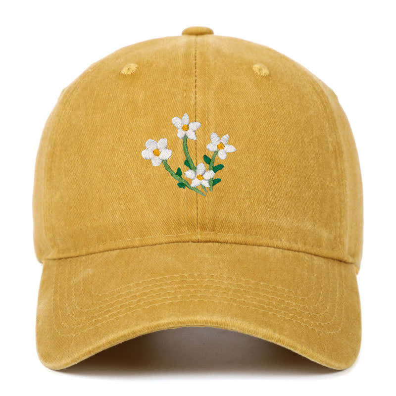 White Flowers Embroidery Floral Adjustable Baseball Cap - Yellow - Adjustable (About 21 5/8"-22 7/8") - image 14